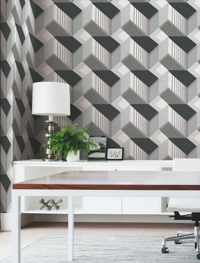 Tapeta geometryczna z efektem 3D York Wallcoverings BW3882 Graphic Geo Blocks Black & White