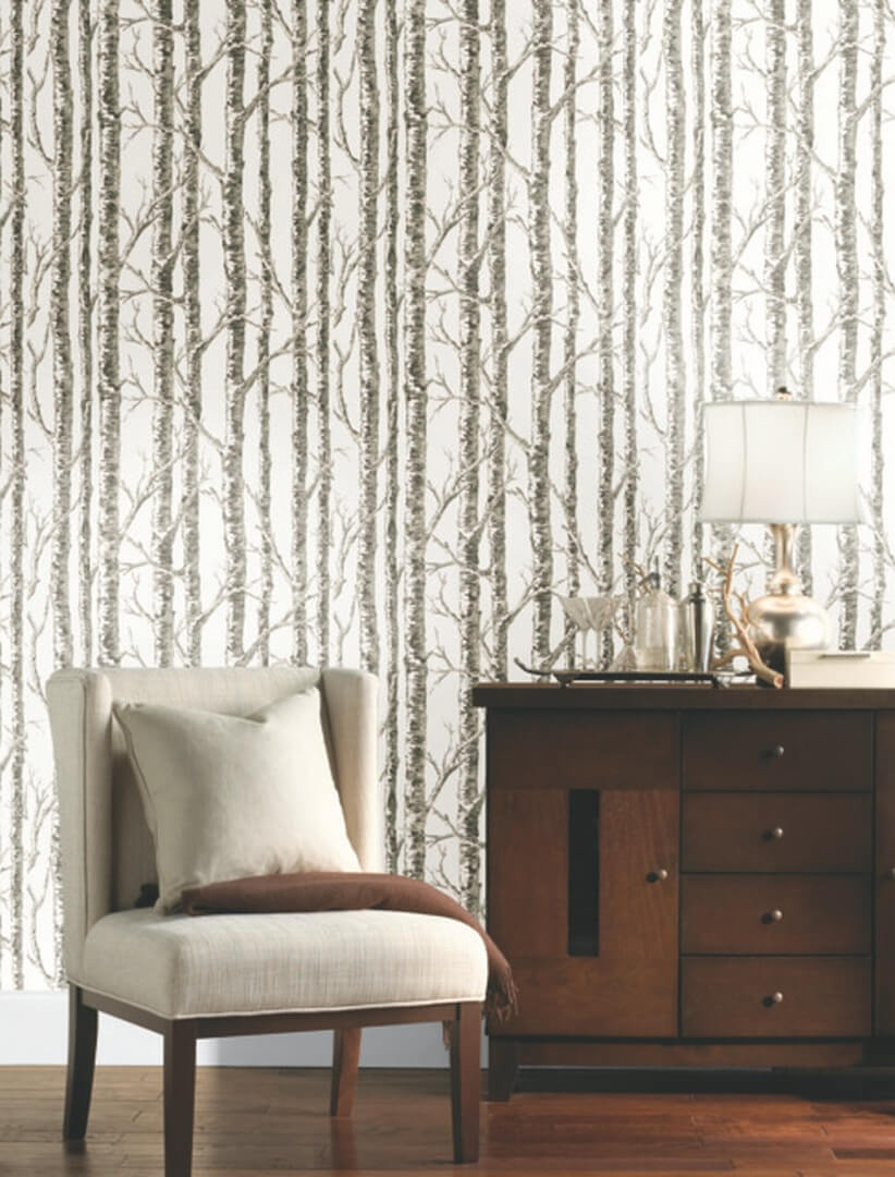 Tapeta brzozy York Wallcoverings BW3901 Paper Birch Black & White