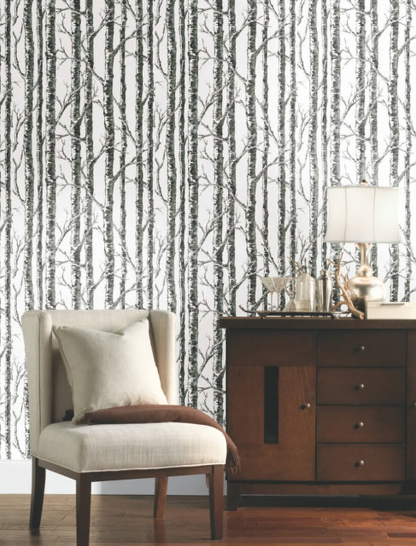 Tapeta brzozy York Wallcoverings BW3902 Paper Birch Black & White