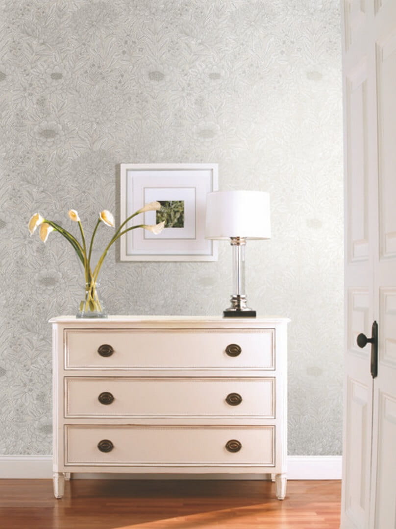 Tapeta florystyczna York Wallcoverings BW3921 Wood Block Blooms Black & White