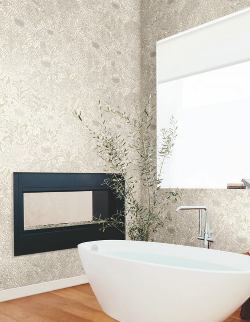 Tapeta florystyczna York Wallcoverings BW3922 Wood Block Blooms Black & White