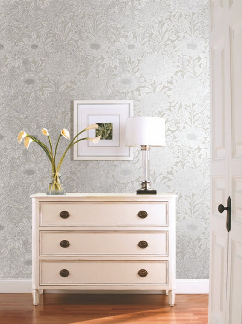 Tapeta florystyczna York Wallcoverings BW3922 Wood Block Blooms Black & White