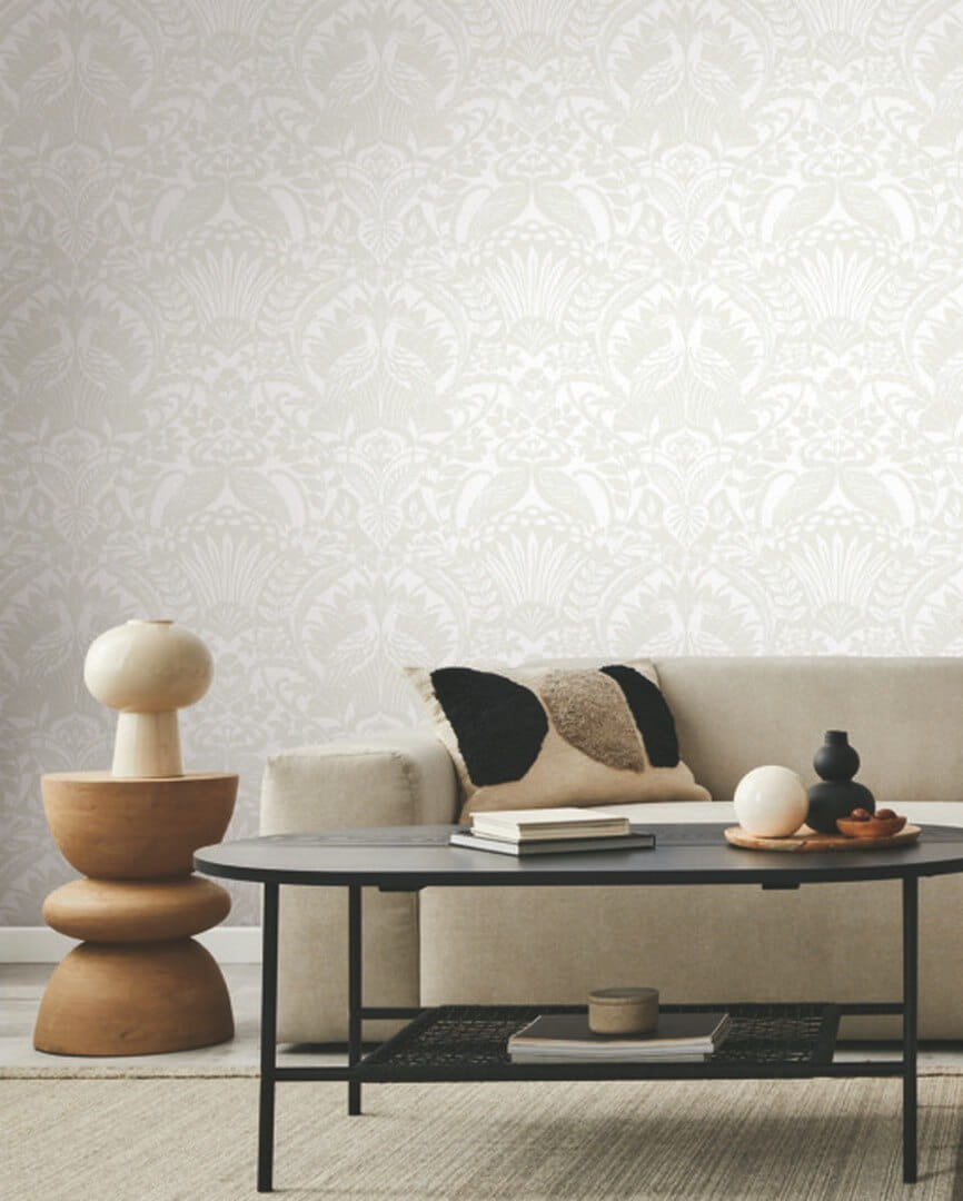 Tapeta botaniczna czaple York Wallcoverings BW3932 Egret Damask Black & White