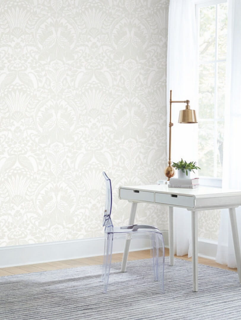 Tapeta botaniczna czaple York Wallcoverings BW3932 Egret Damask Black & White
