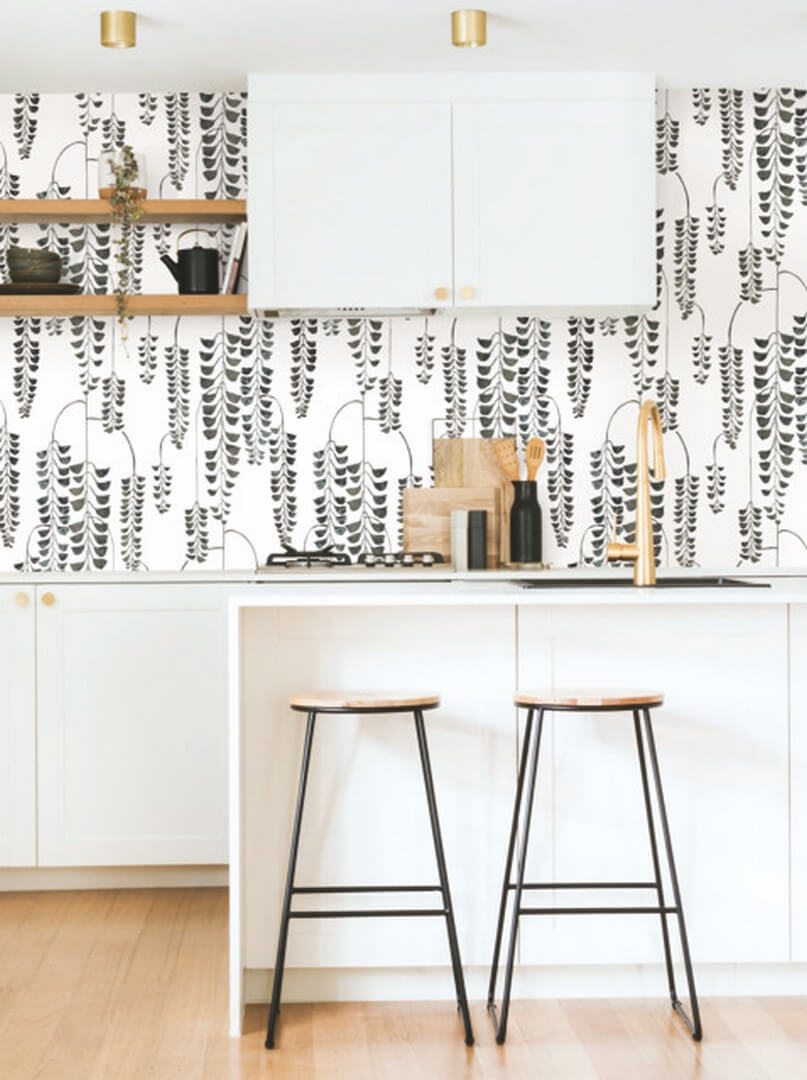 Tapeta roślinna York Wallcoverings BW3943 Deco Wisteria Black & White