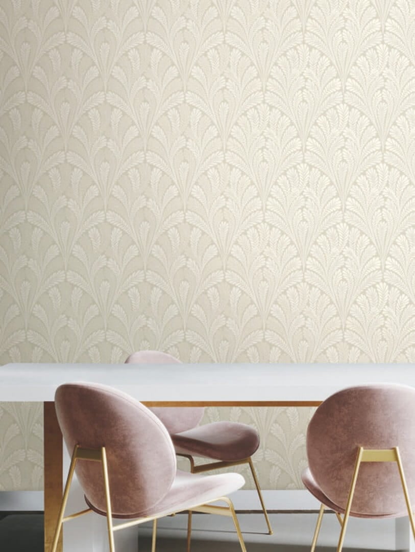 Tapeta liście wachlarze York Wallcoverings BW3952 Shell Damask Black & White
