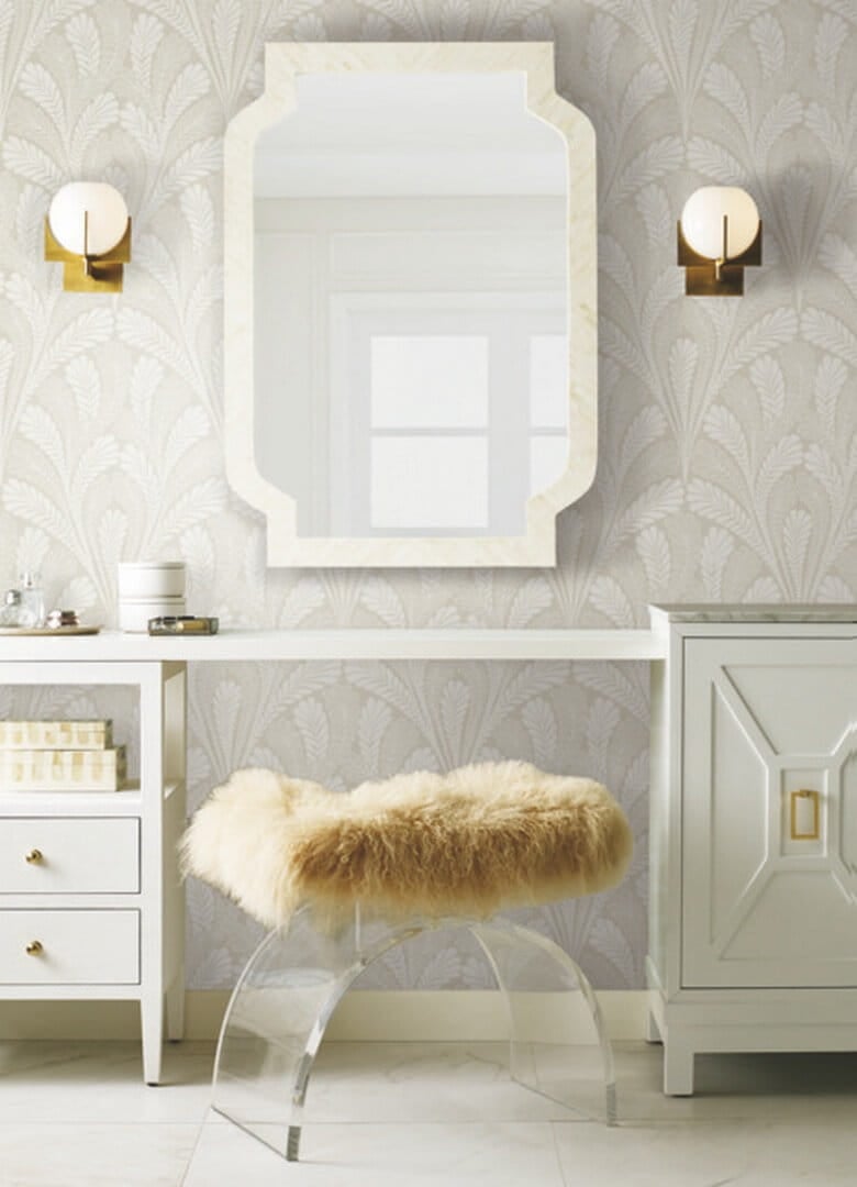 Tapeta liście wachlarze York Wallcoverings BW3952 Shell Damask Black & White