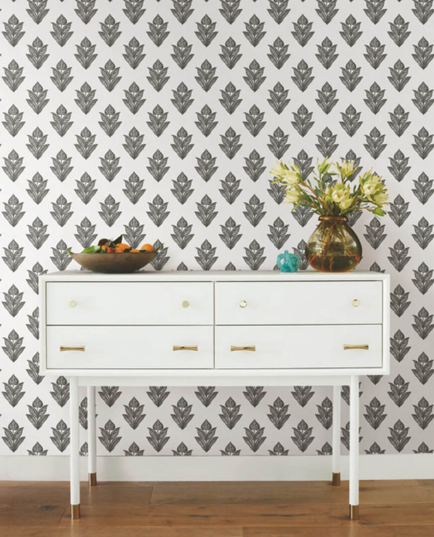 Tapeta kwiaty lotosu York Wallcoverings BW3977 Lotus Motif Black & White