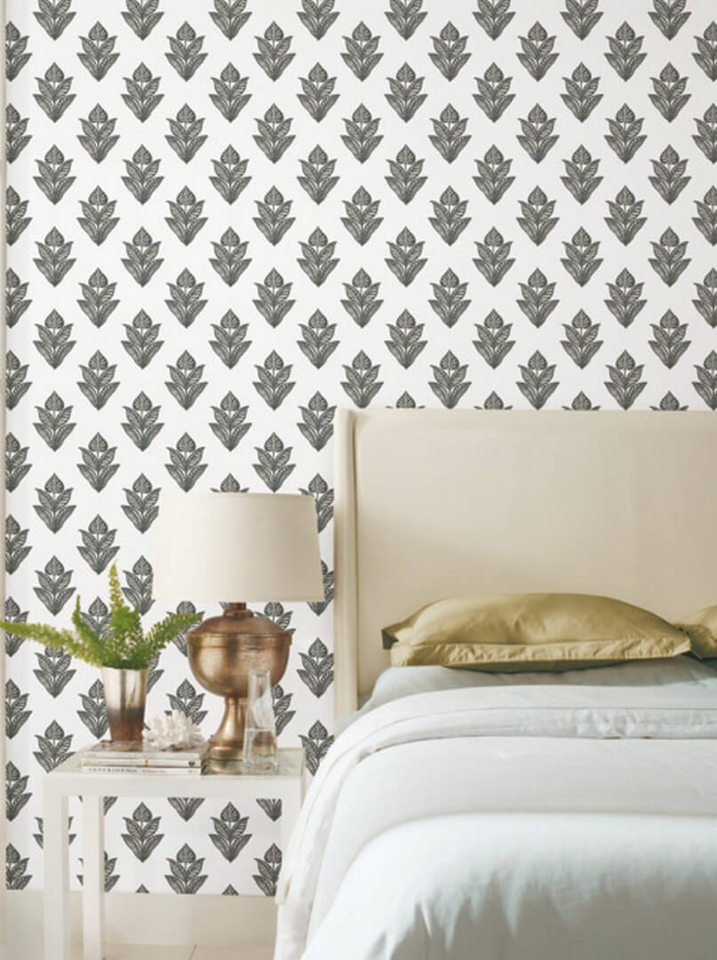 Tapeta kwiaty lotosu York Wallcoverings BW3977 Lotus Motif Black & White