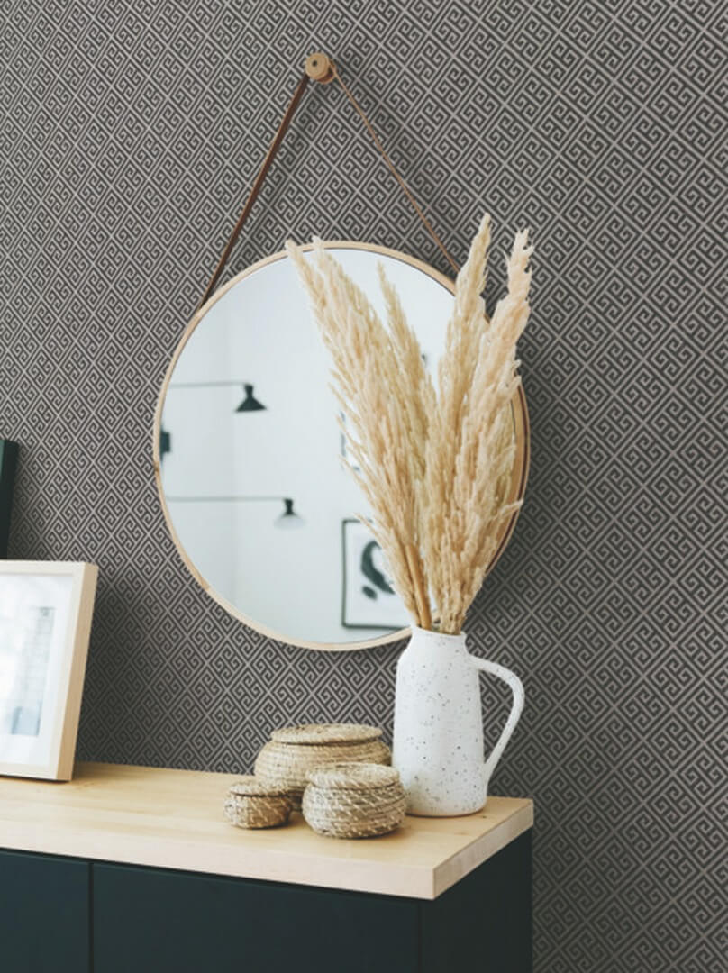 Tapeta naturalna greckie klucze York Wallcoverings BW3993 Grecian Geometric Black & White
