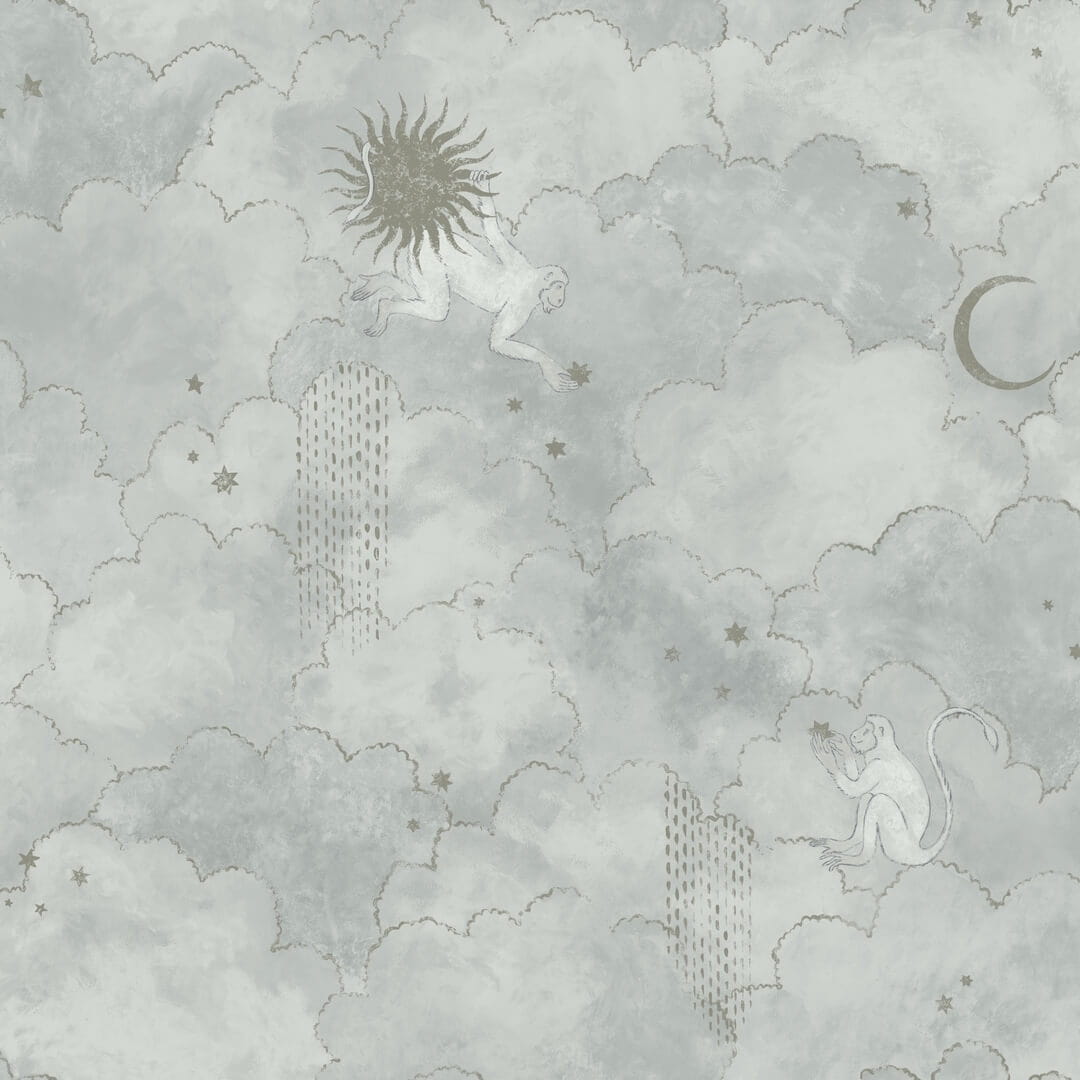 Tapeta chmury, gwiazdy i małpy Les Dominotiers AFDC204/3 Stars and Monkeys Magic Garden