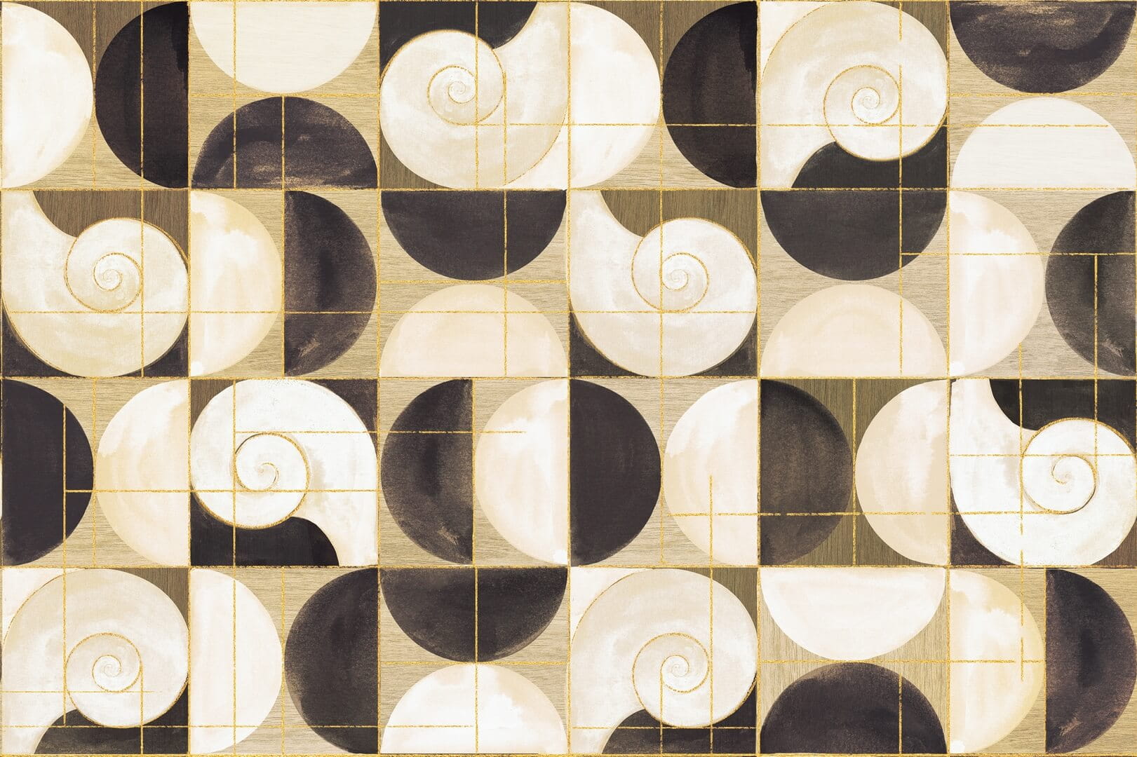 Mural geometryczny muszle metaliczna Les Dominotiers DOM4012 Ammonis Or Volume 14