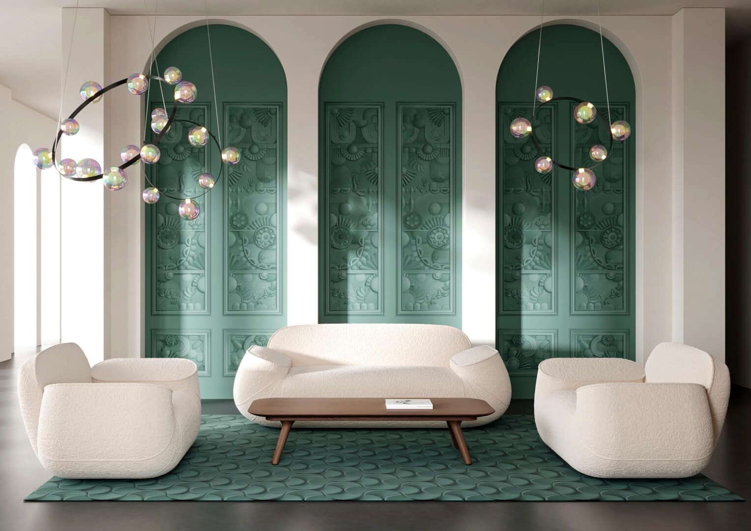 Mural tekstylny w stylu art deco Arte Moooi Greenhouse Gathering Window MO5051 Green House