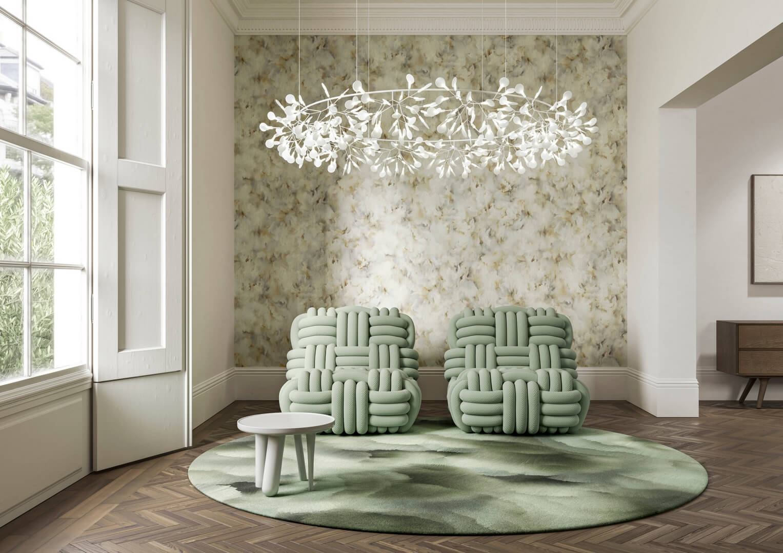 Tapeta tekstylna jedwabna akwarelowa abstrakcja Arte Moooi Silk Bombis MO5012 Green House