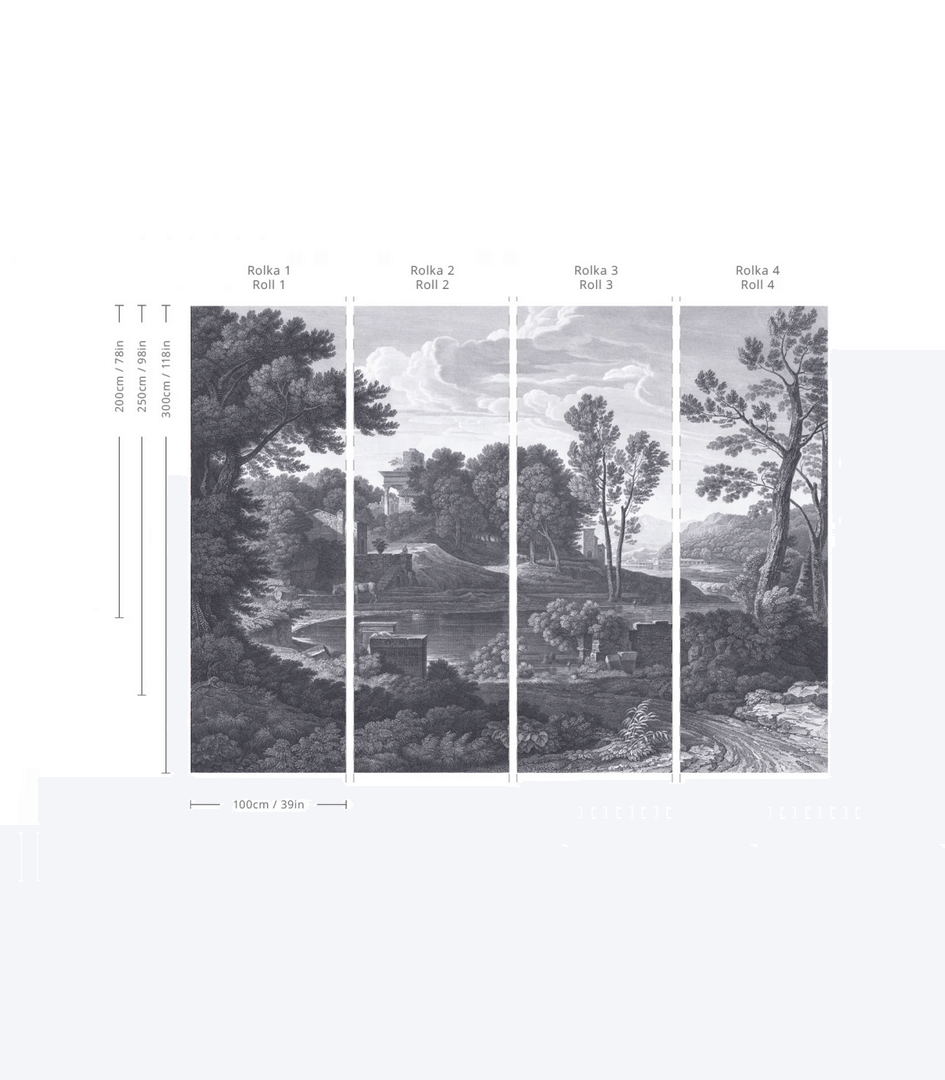 Mural krajobraz starożytnej oazy Wallcolors Ancient Riverside Grove Blue 9005 Cozy Landscapes