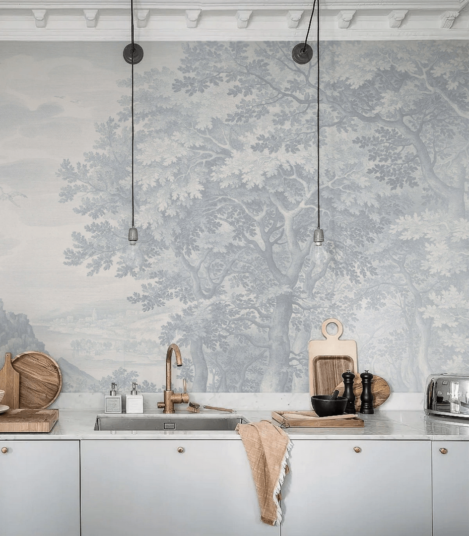 Mural krajobraz lasu Wallcolors Ethereal Forest Blue 9049 Cozy Landscapes