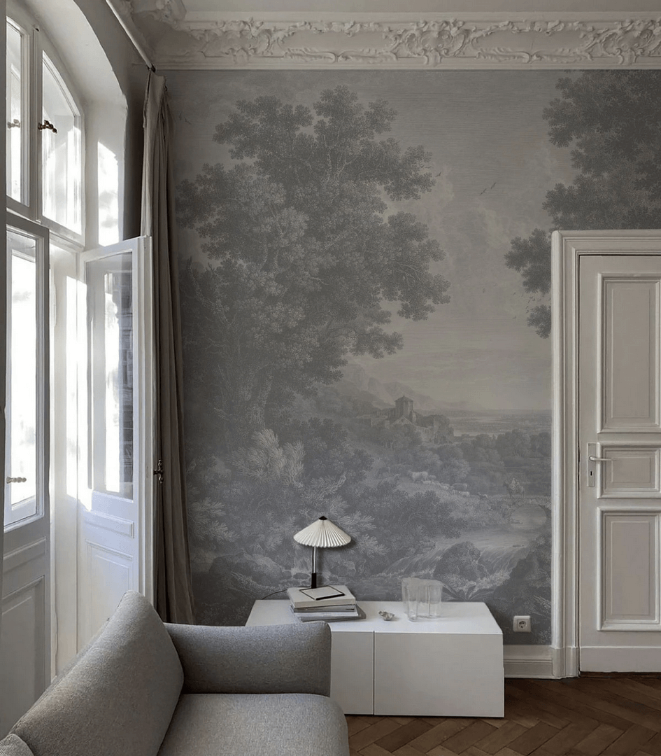 Mural krajobraz natury botanika i wzgórza Wallcolors Picturesque Valley Of Serenity Blue 9000 Cozy Landscapes