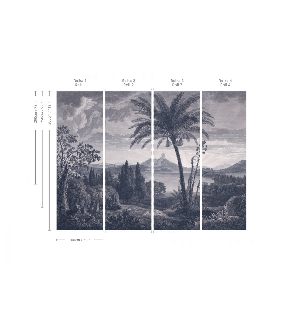 Mural pejzaż tropikalnego wulkanu Wallcolors Tropical Volcano Vista Blue 9003 Cozy Landscapes