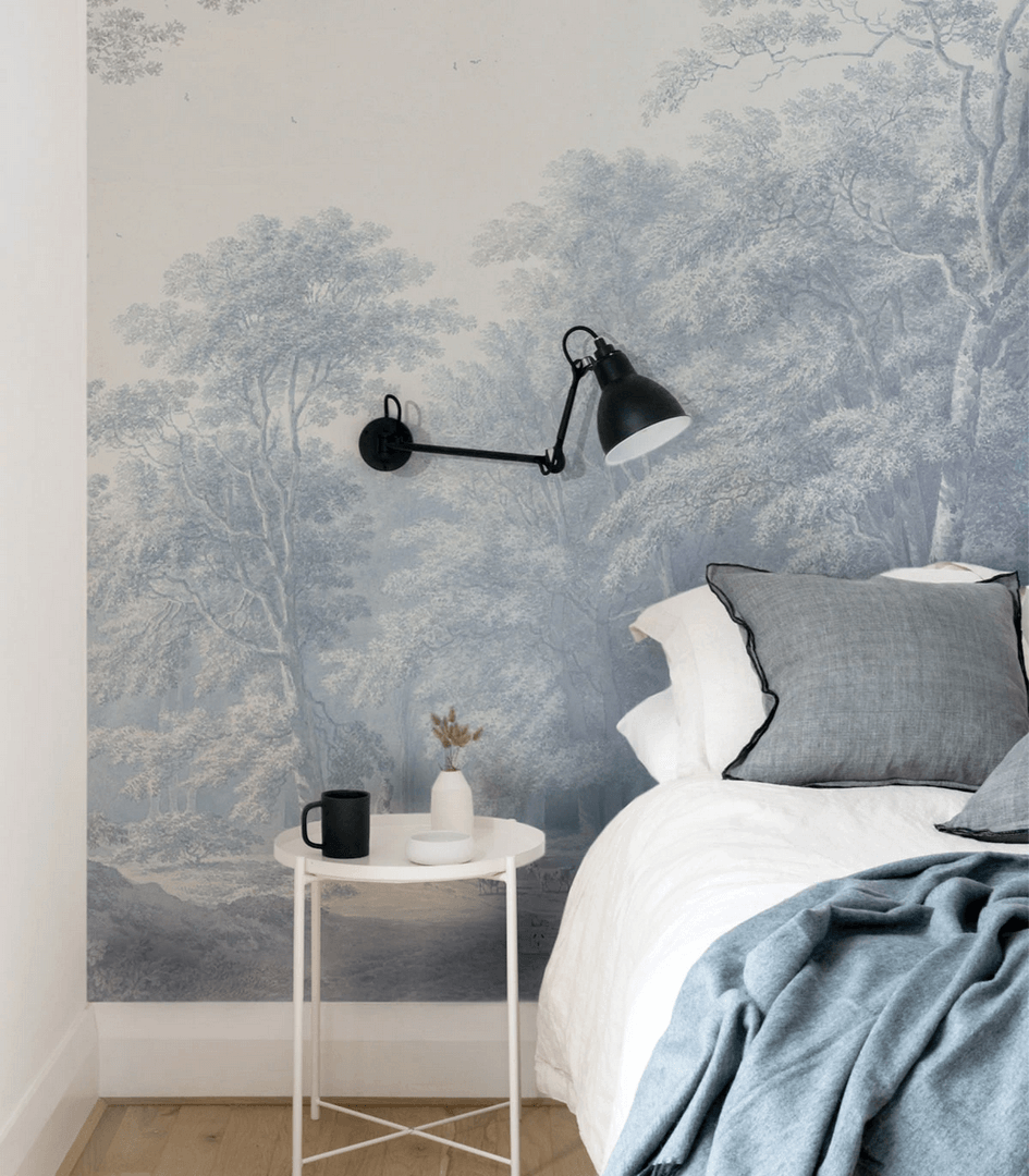 Mural krajobraz lasu Wallcolors Watercolor Grove Blue 9024 Cozy Landscapes
