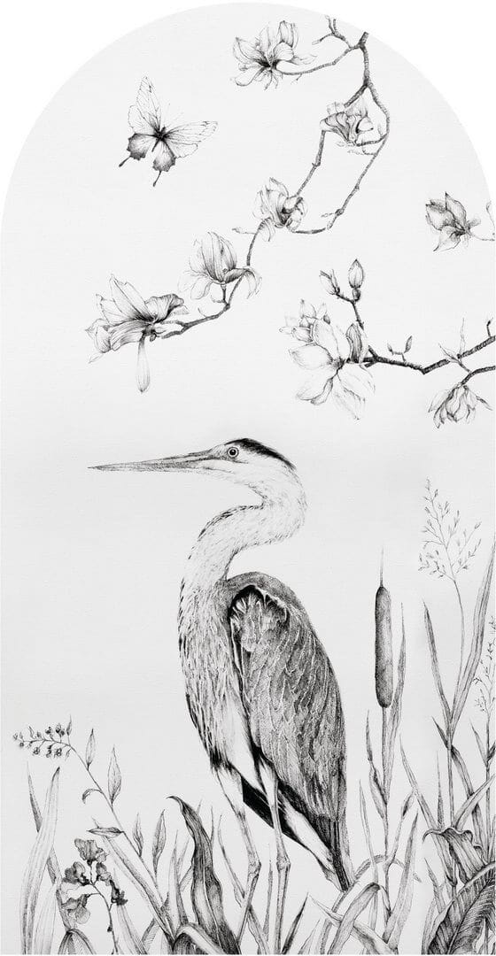 Mural łuk botaniczny z czaplą Wall Art Heron Łuk