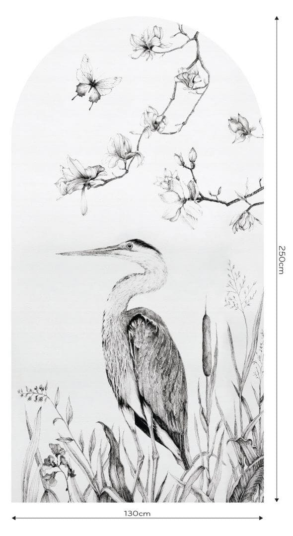 Mural łuk botaniczny z czaplą Wall Art Heron Łuk