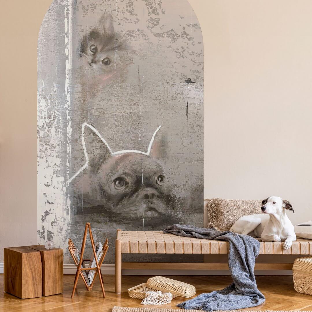 Mural łuk artystyczny z psami i kotem Wall Art Siesta Łuk