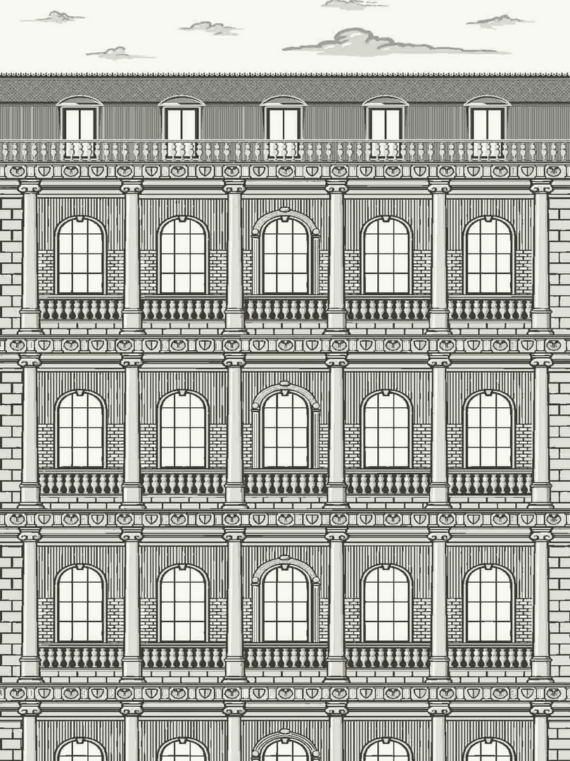 Mural tekstylny fasada architektury paryskiej Pierre Frey FP798002 Neoclassical The Cult Of Beauty