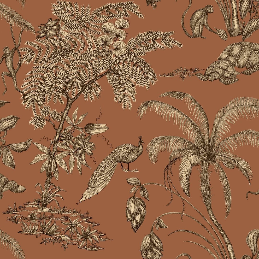 Tapeta egzotyczna zwierzęta i rośliny Sandberg S10432 Moa Terracotta Palm Garden