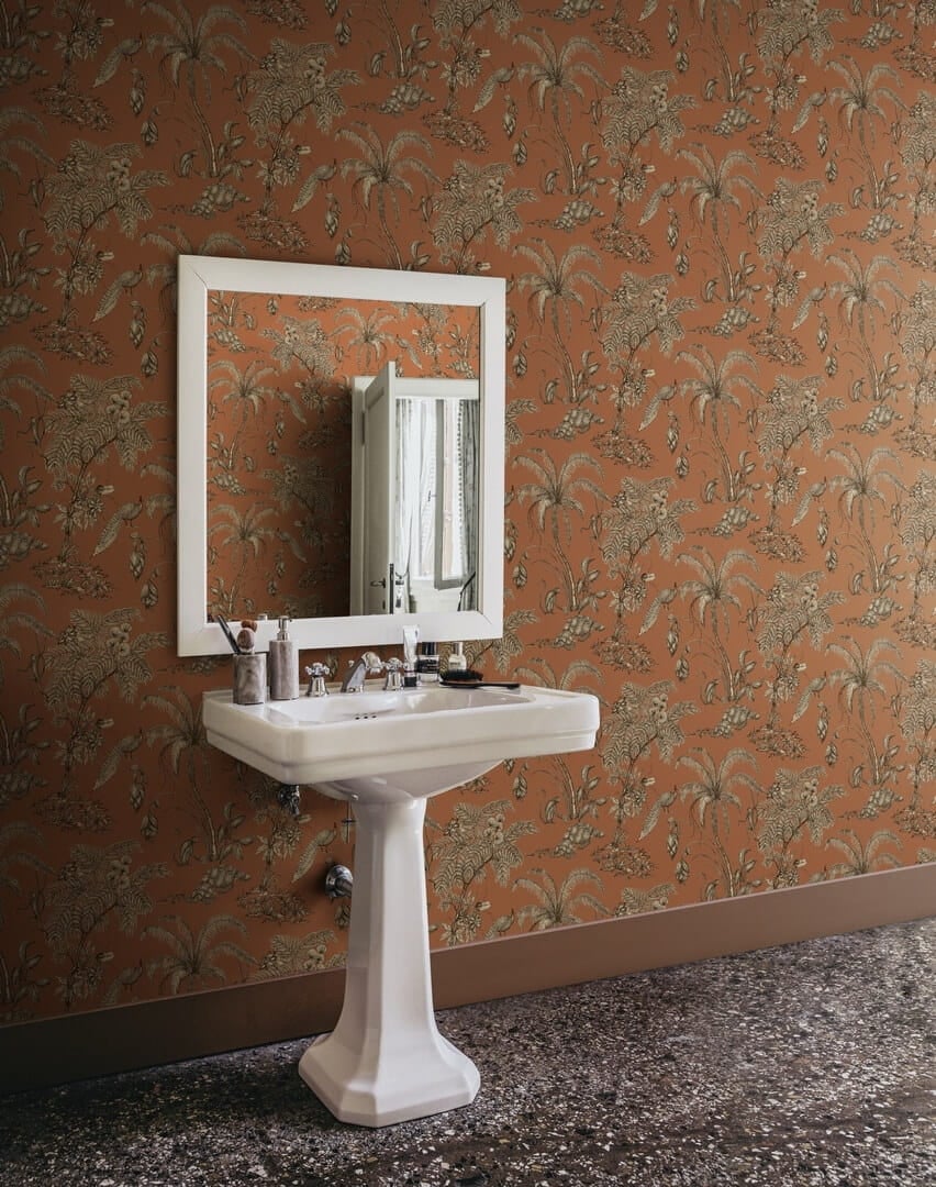 Tapeta egzotyczna zwierzęta i rośliny Sandberg S10432 Moa Terracotta Palm Garden