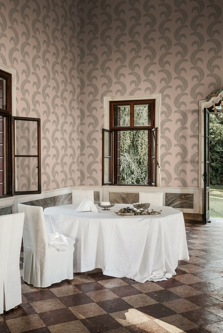 Tapeta graficzne liście palmowe Sandberg S10441 Jasmine Pink Palm Garden