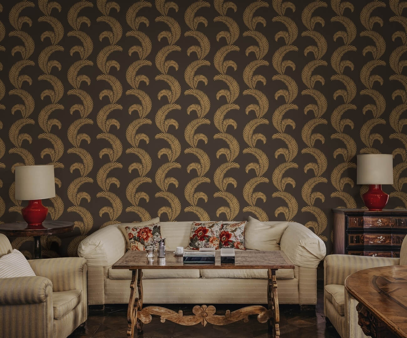 Tapeta graficzne liście palmowe Sandberg S10442 Jasmine Charcoal Palm Garden