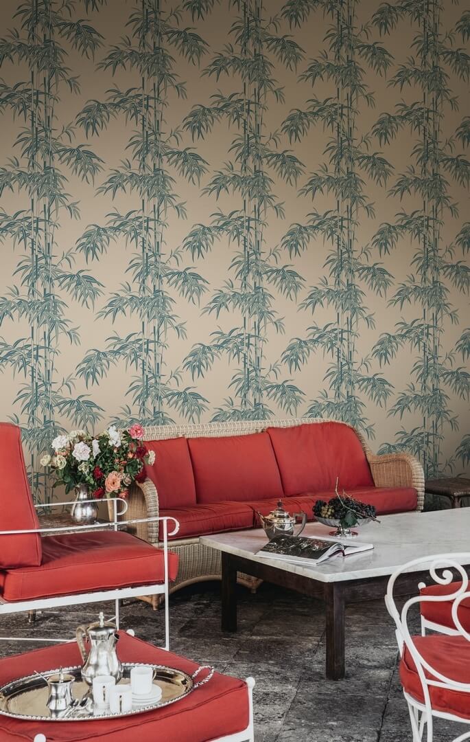 Tapeta pędy bambusa Sandberg S10444 Leon Misty Blue Palm Garden