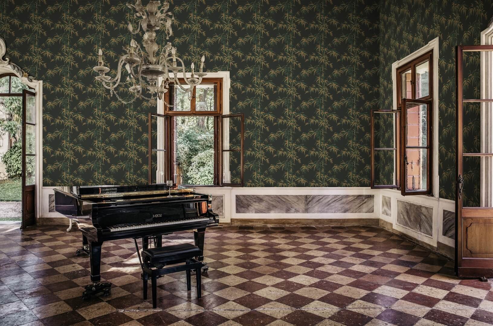 Tapeta pędy bambusa Sandberg S10446 Leon Charcoal Palm Garden