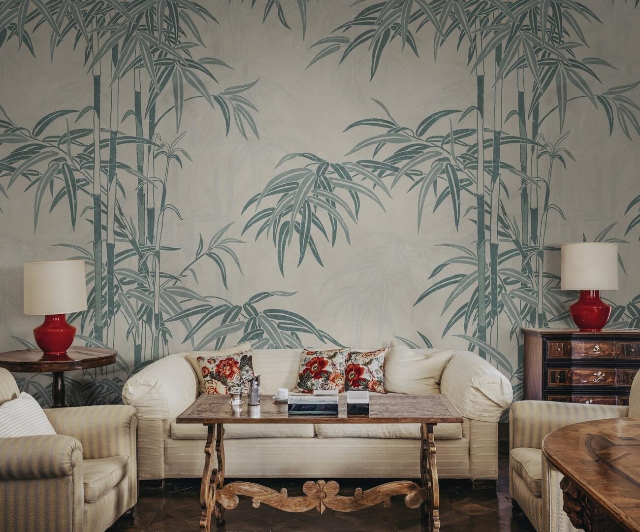Fototapeta pędy i liście bambusa Sandberg S10542 Leon Mural Blue Palm Garden