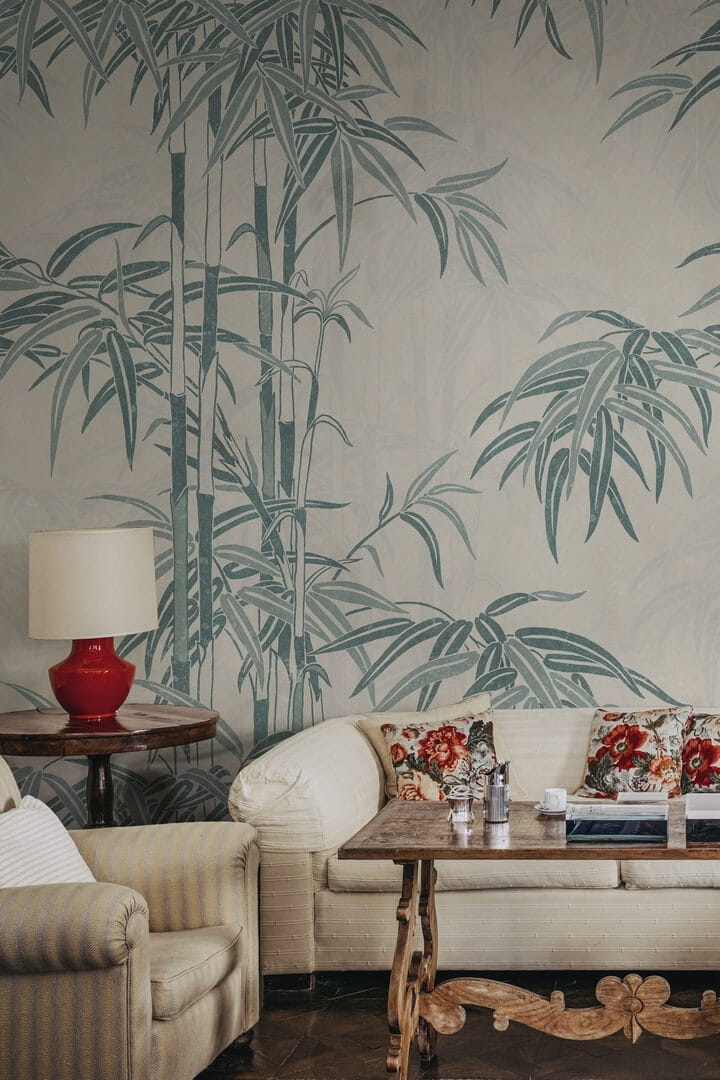 Fototapeta pędy i liście bambusa Sandberg S10542 Leon Mural Blue Palm Garden
