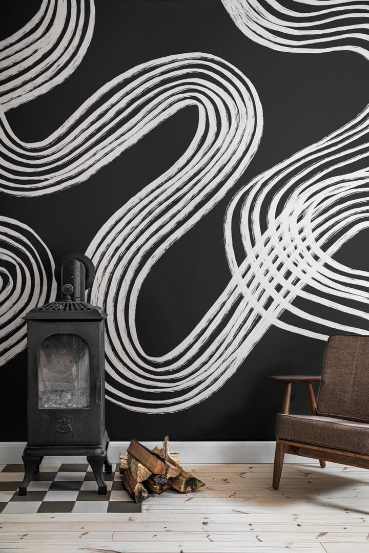 fototapeta artystyczne linie Rebel Walls R20196 Ink Stripes Black Mystic Shades