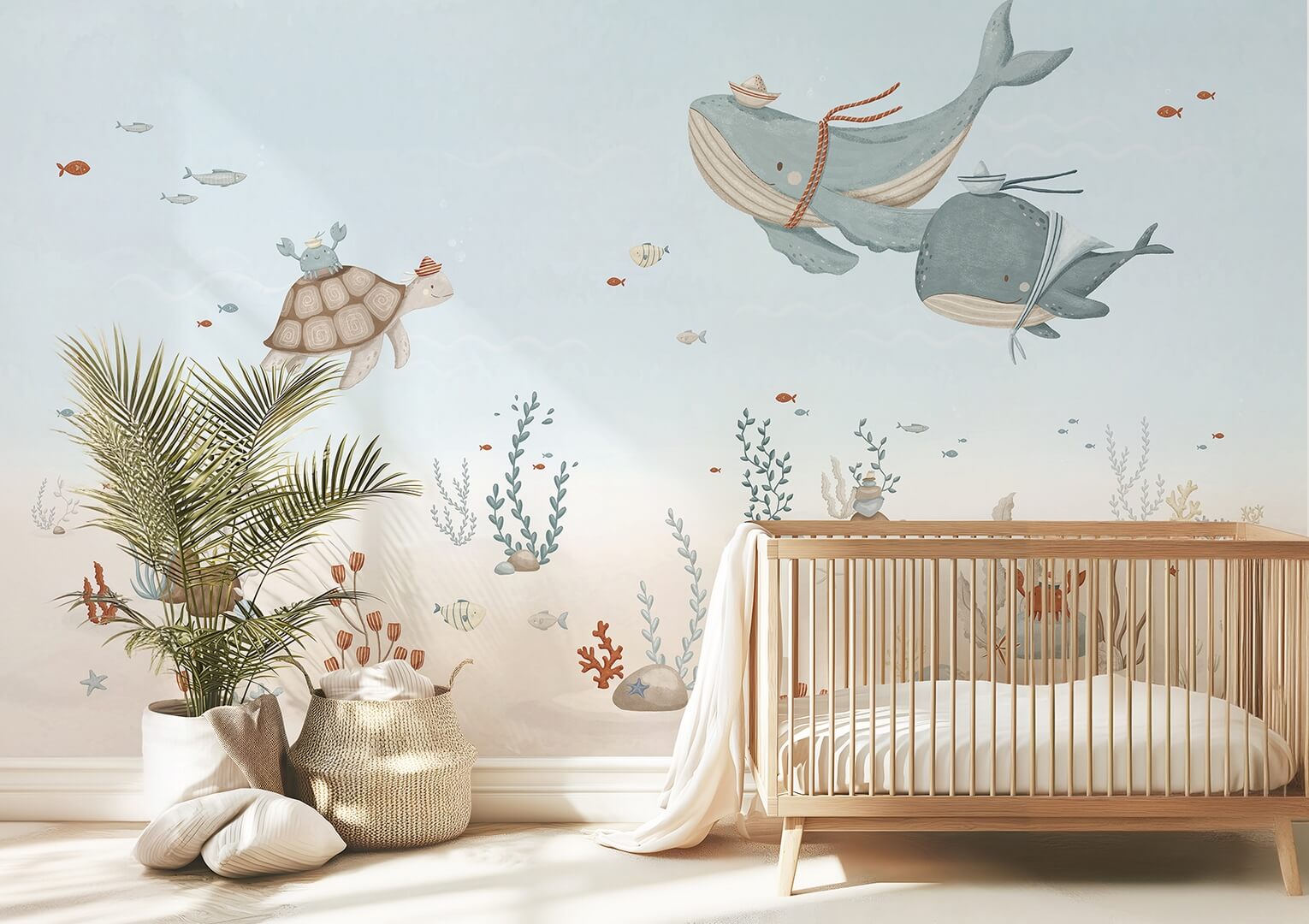 Mural wieloryby i żółw podwodny świat Lilipinso H0774 Seabed, Whales