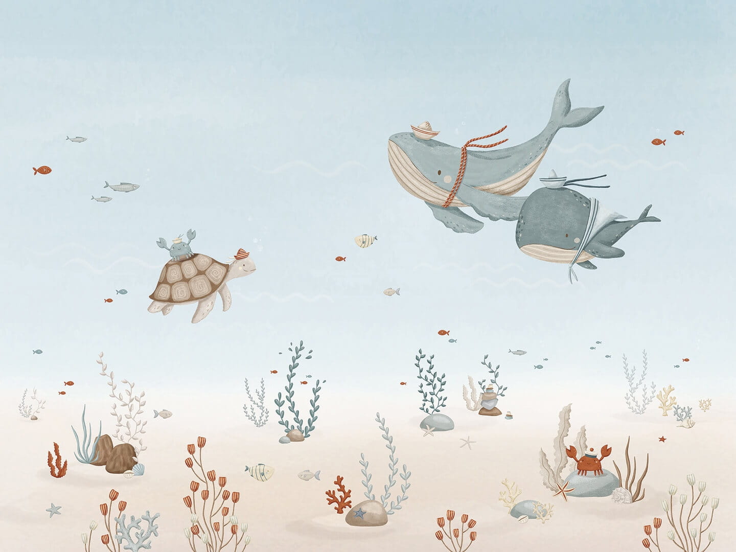 Mural wieloryby i żółw podwodny świat Lilipinso H0774 Seabed, Whales