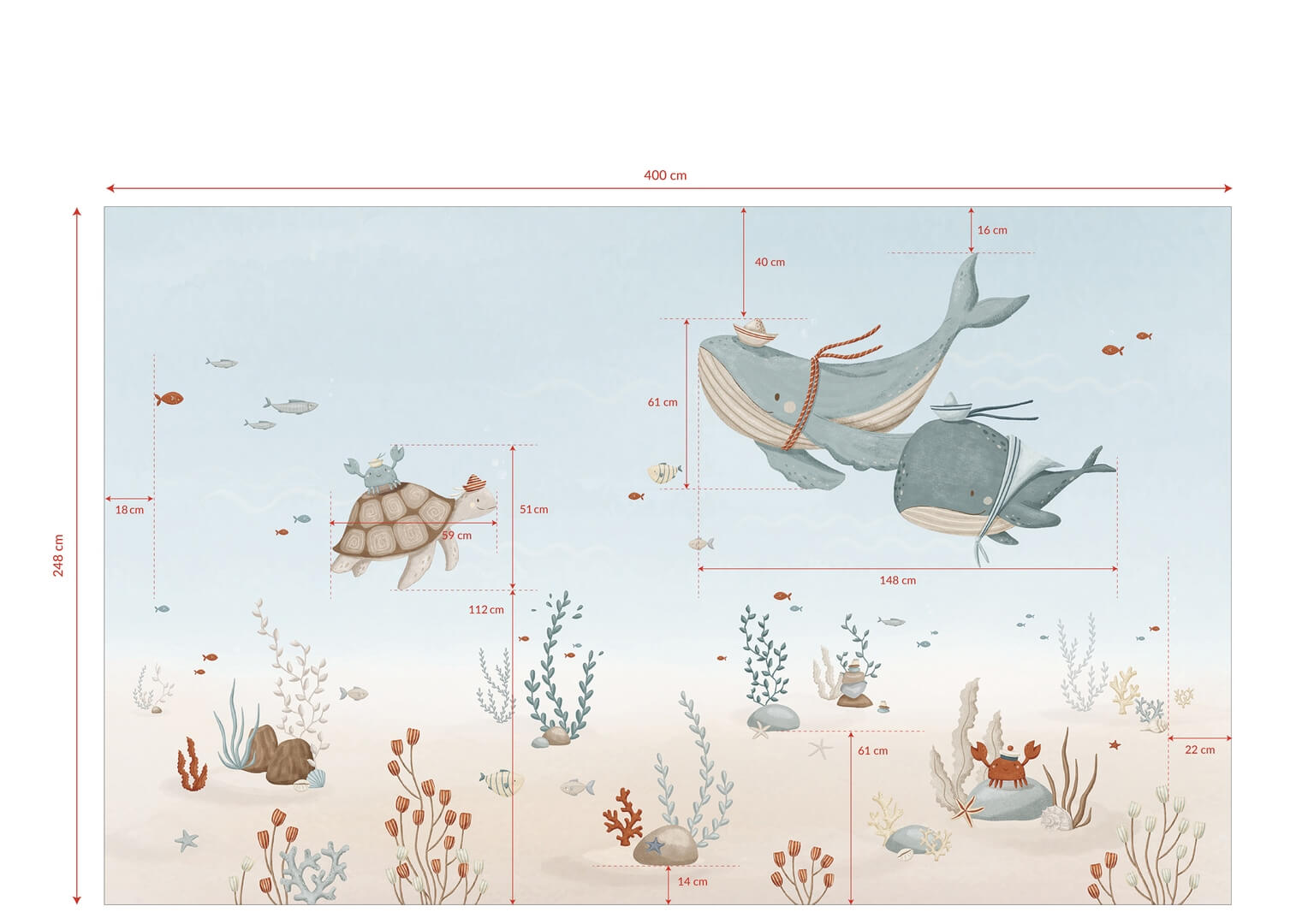 Mural wieloryby i żółw podwodny świat Lilipinso H0774 Seabed, Whales