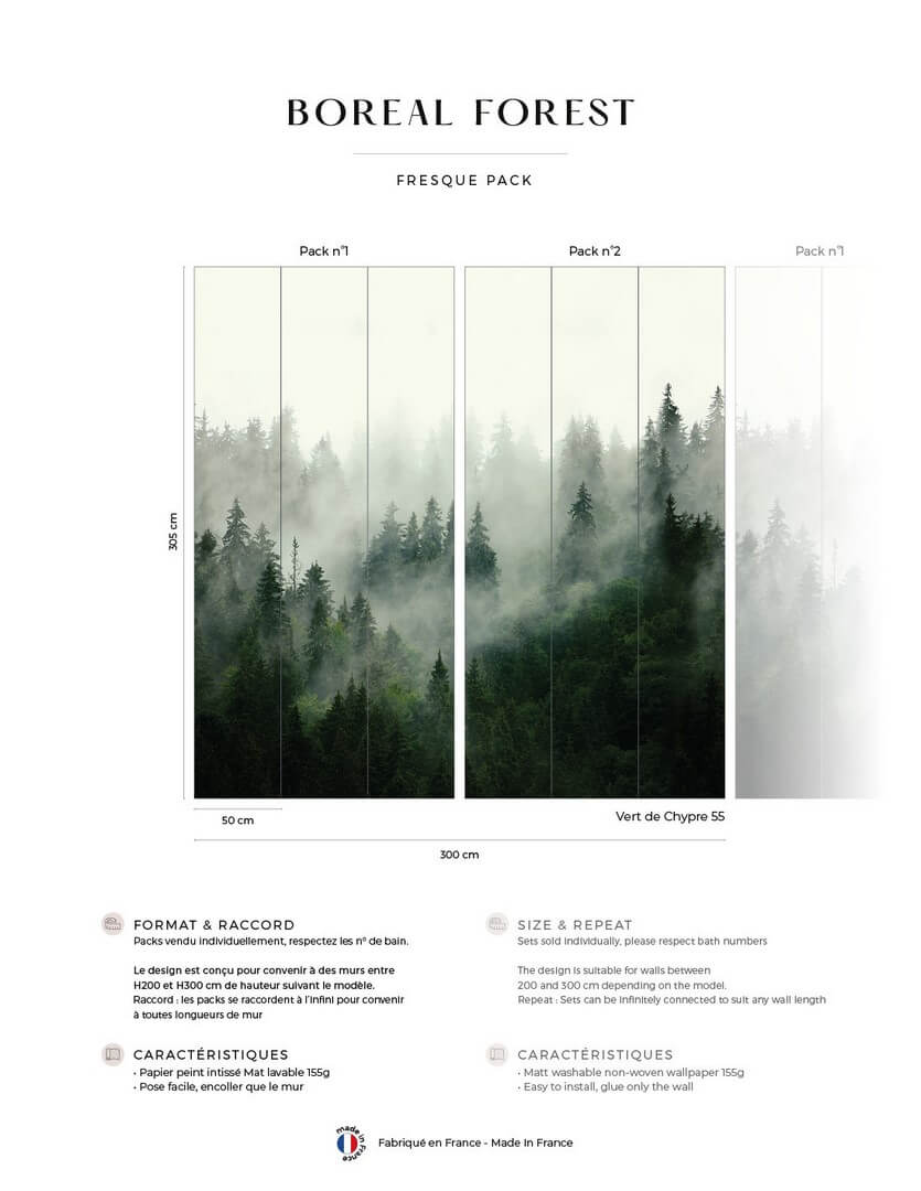Mural zamglony las PaperMint Boreal Forest 55