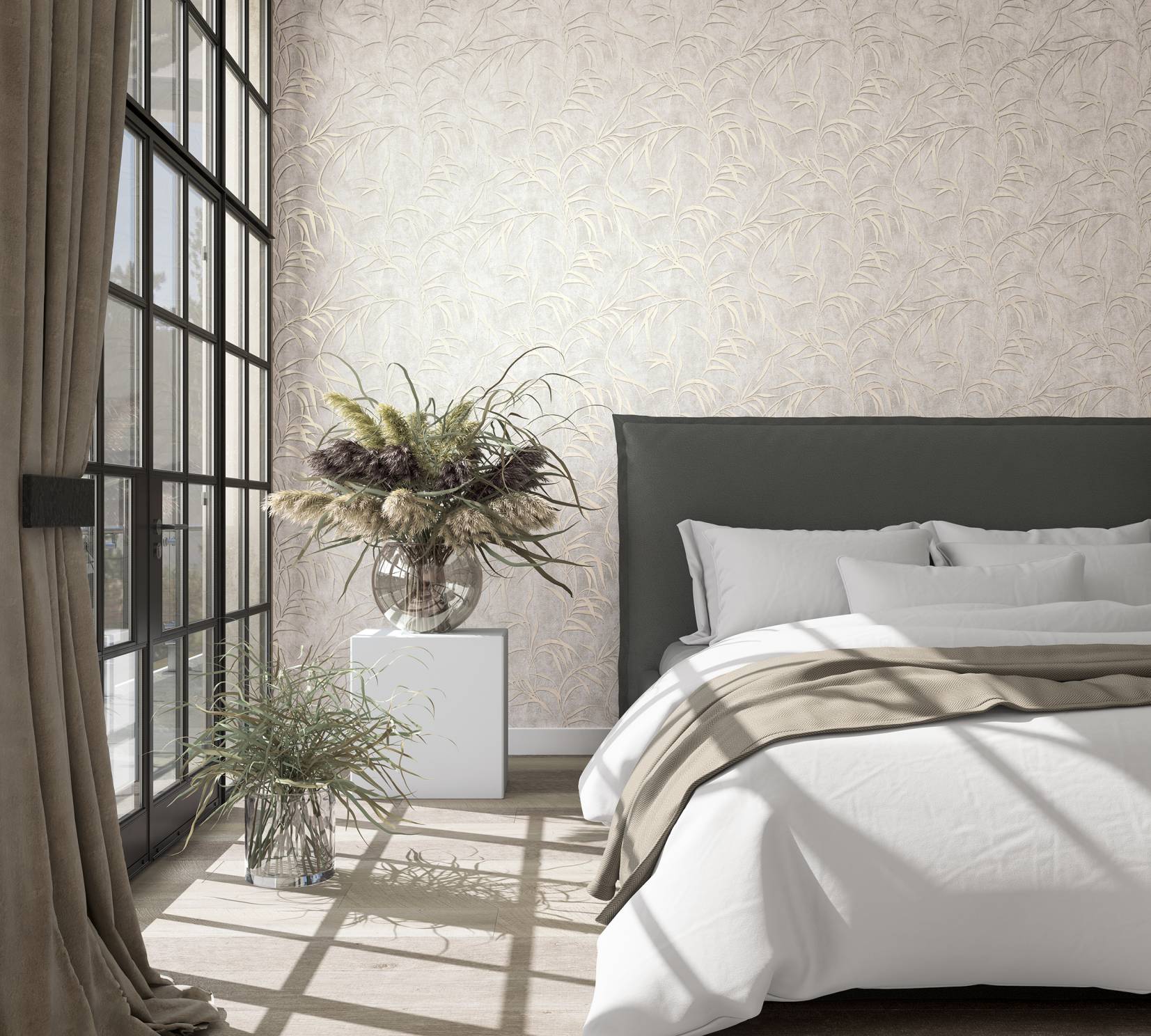 ! PROMO ! Tapeta liście i beton Marburg 34284 City Glow - Na stanie 4 rolki