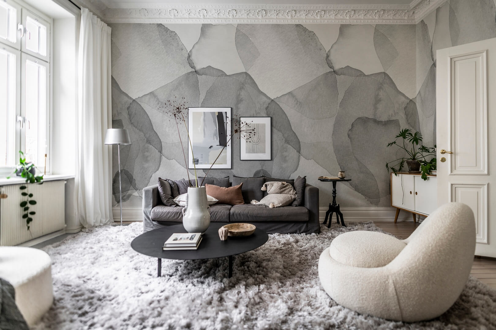 Fototapeta akwarelowe plamy Rebel Walls R18589 Petals Graphite Simplicity