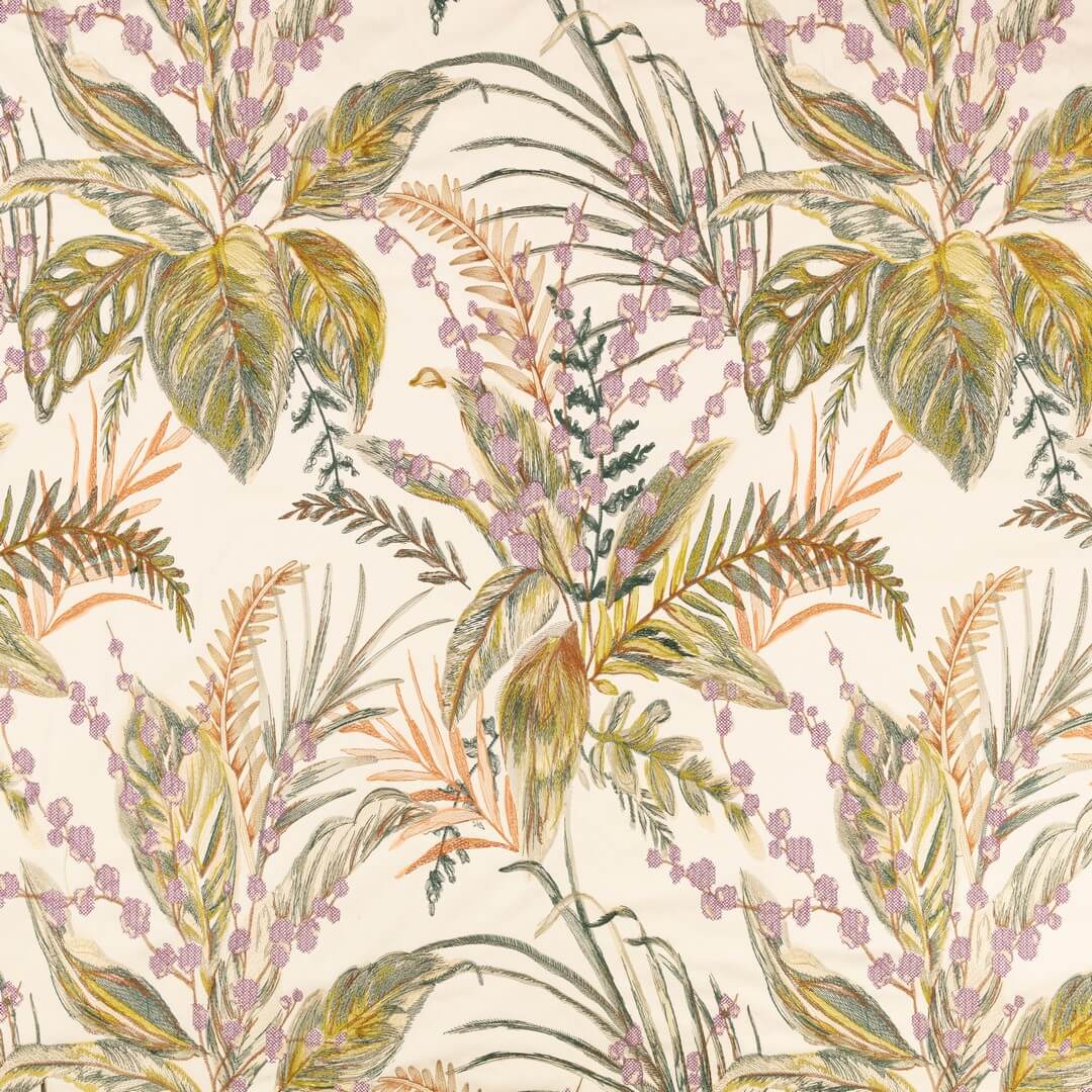 Tkanina haftowana z tropikalnymi roślinami Romo 8043/01 Sayula Ottavia Fabrics
