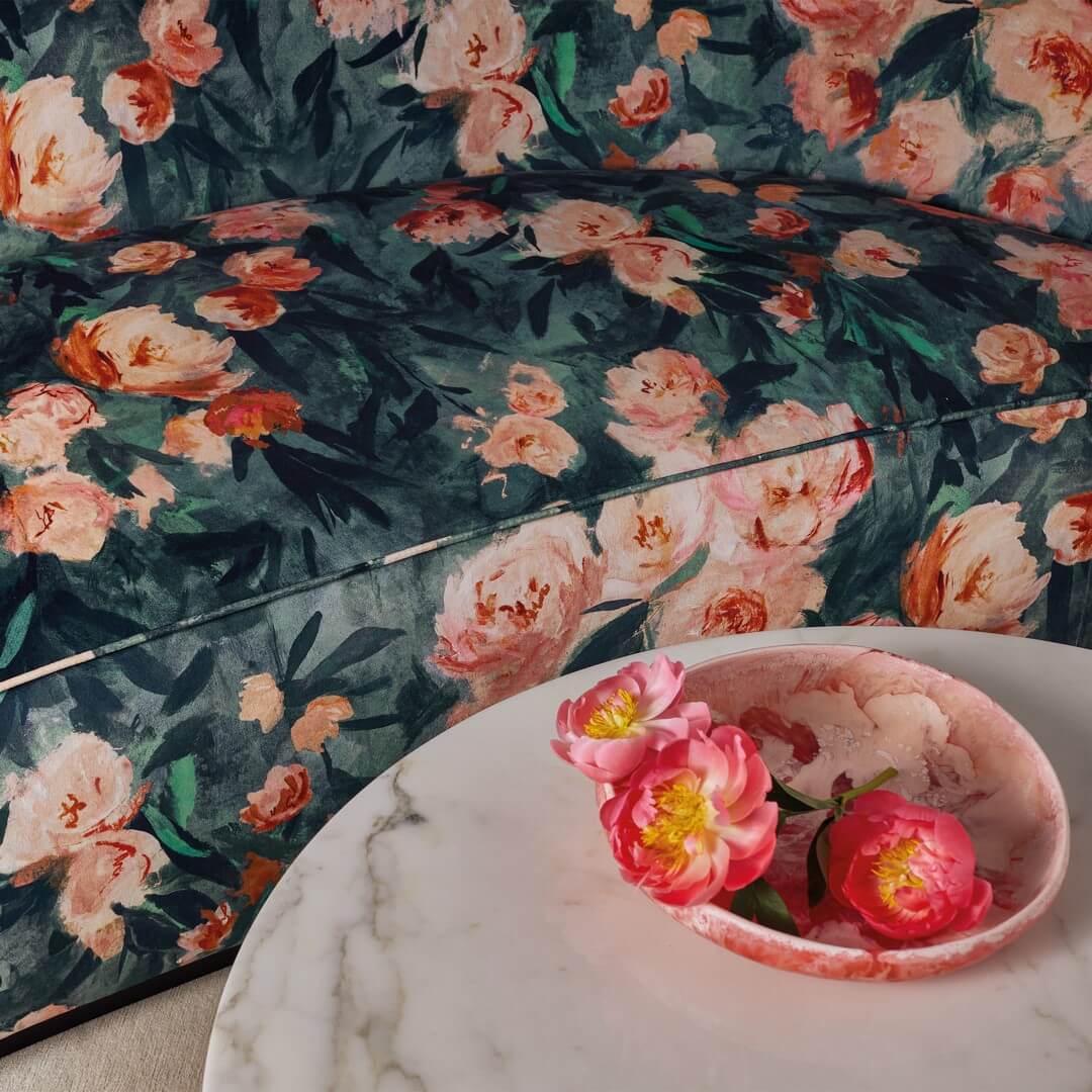 Tkanina welur z florystycznym wzorem Romo 8049/01 Ottavia Velvet Ottavia Fabrics