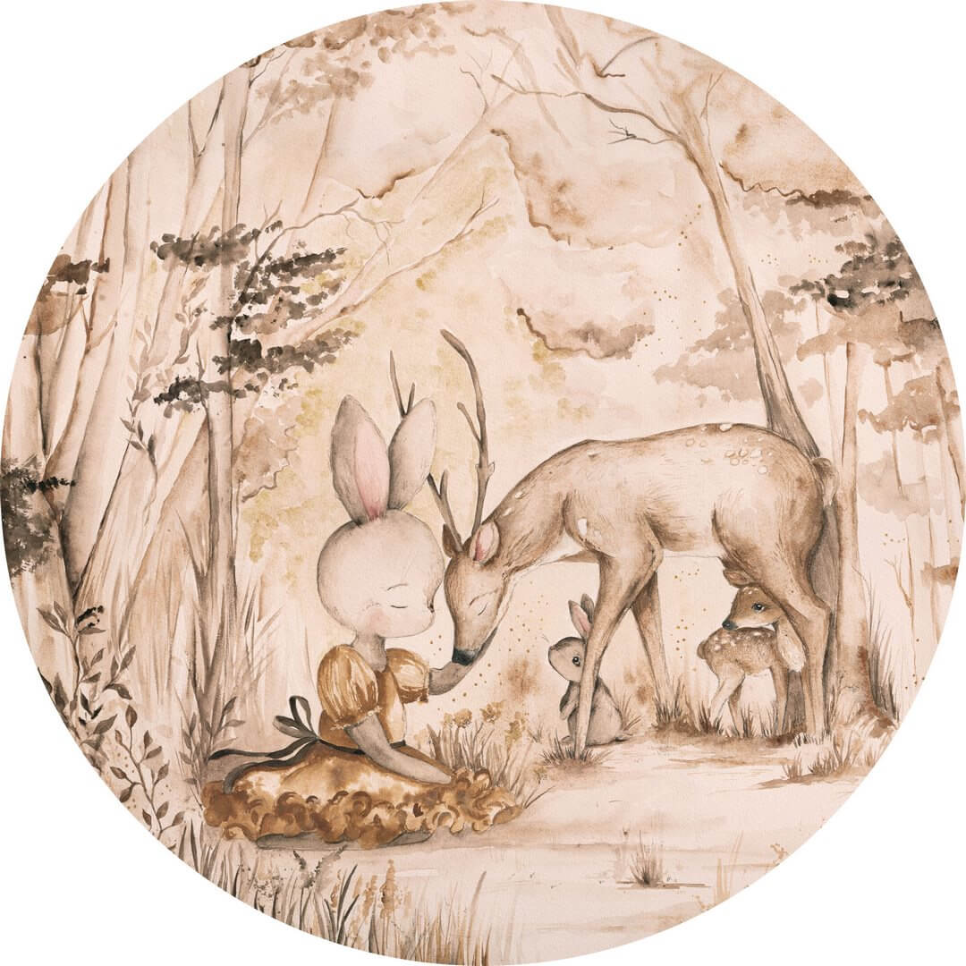 Mural okrągły dla dzieci zwierzątka leśne Wall Art Bambi Koło