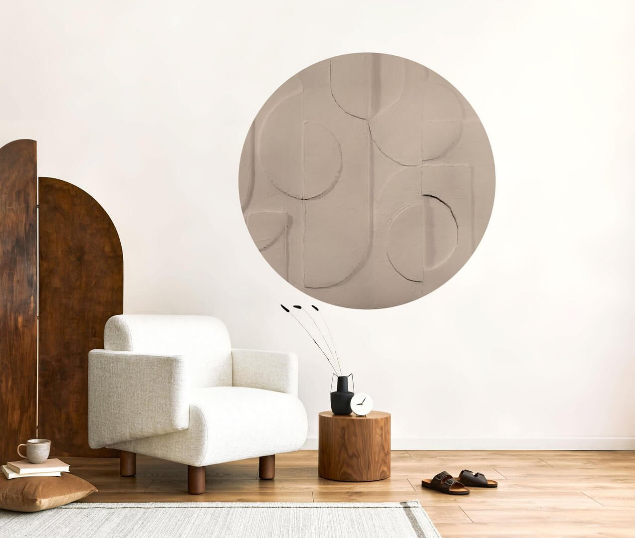 Mural okrągły geometryczny tynk Wall Art Bene Beige Koło