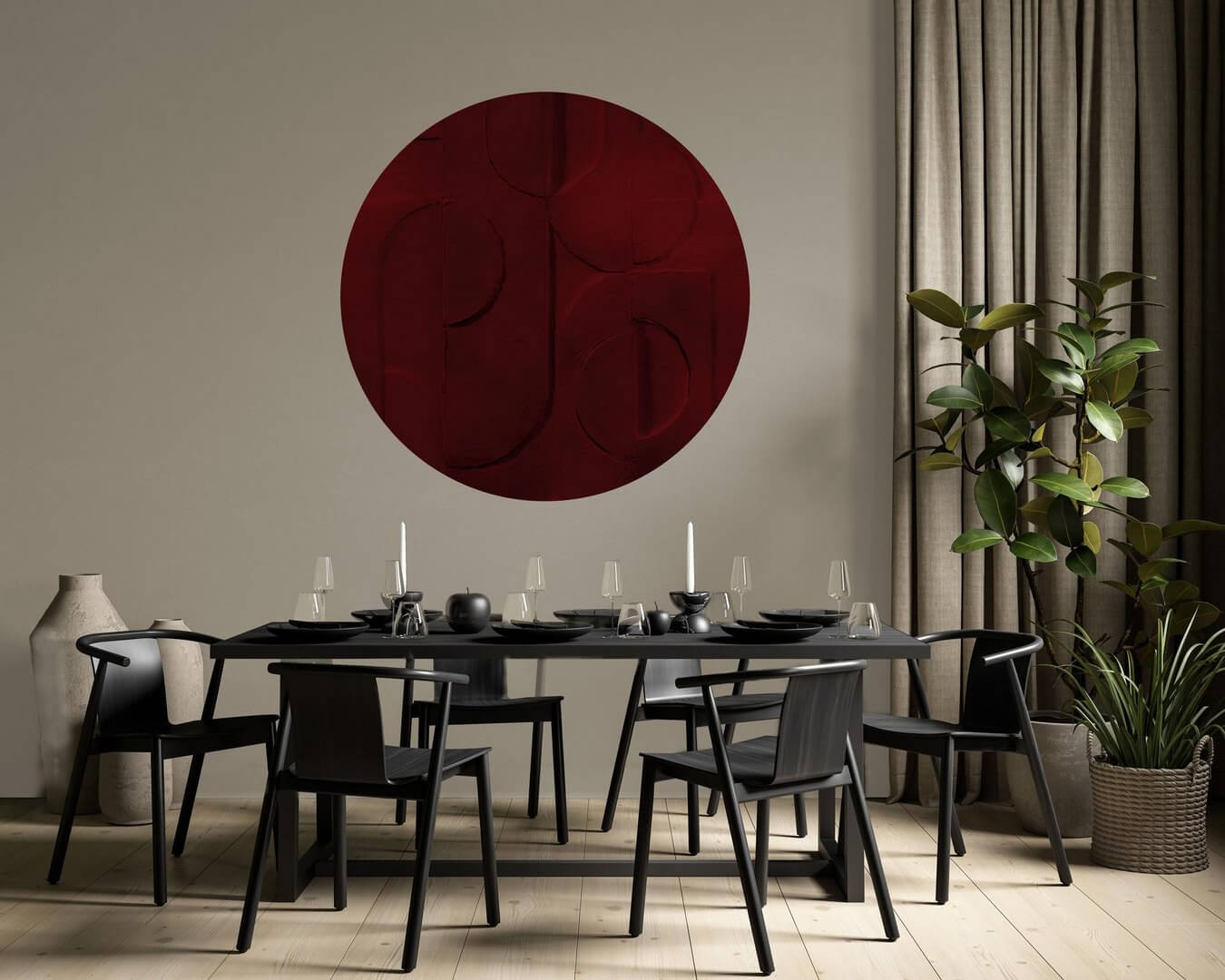 Mural okrągły geometryczny tynk Wall Art Bene Burgundy Koło