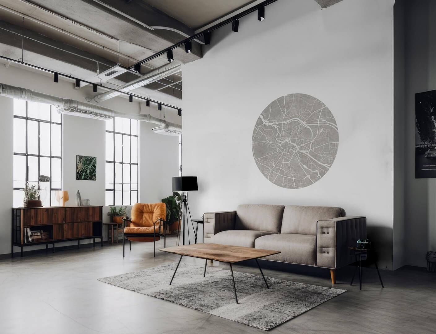 Mural okrągły plan miasta Wrocław Wall Art Breslau Grey Koło