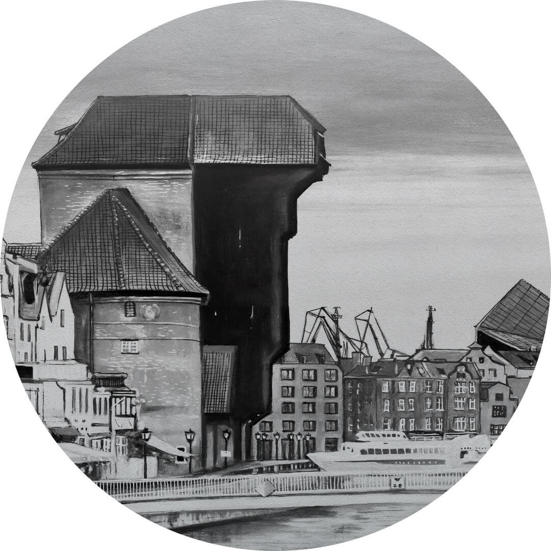 Mural okrągły miasto Wall Art Crane Koło