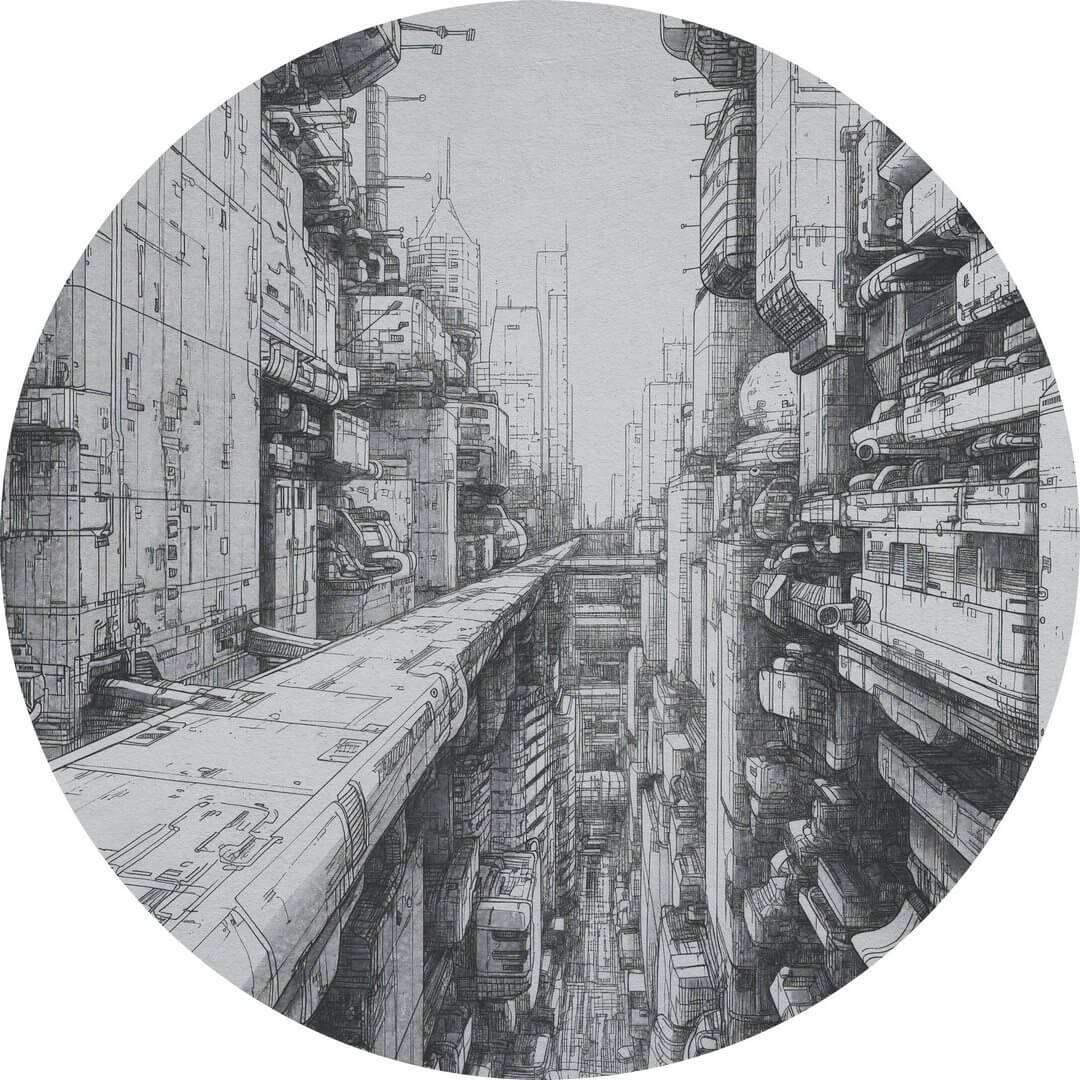 Mural okrągły cybermiasto Wall Art Cyber City Koło
